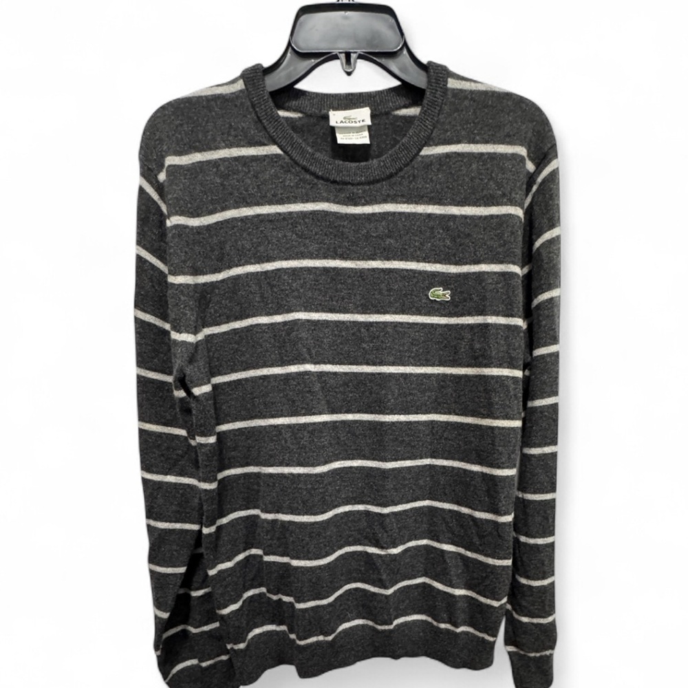 Lacoste Size 5 / US medium stripe gray/ black wool sweater Pit